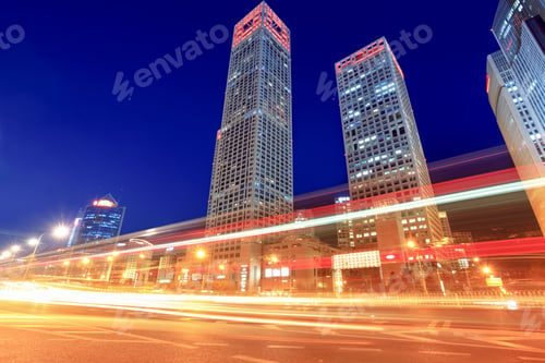 Preview: modern cityscape with traffic at dusk
