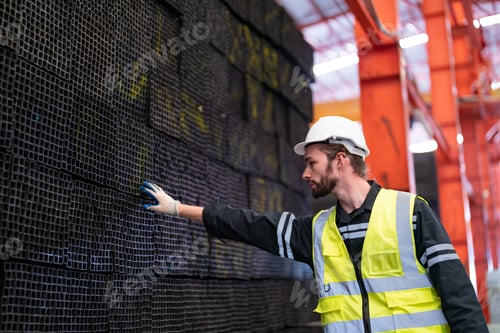 Preview: construction, young worker working under factory construction.