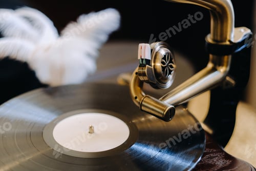 Preview: An old retro gramophone is playing a record