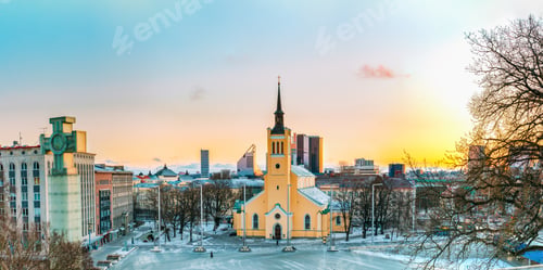 Preview: Tallinn, Estonia. Panorama Of Church Of St. John Jaani Kirik At