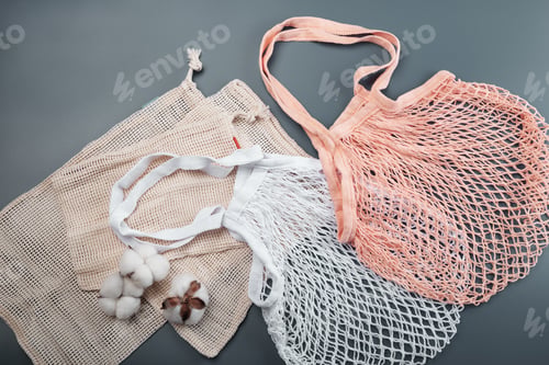 Preview: Eco bags and cotton flowers. Zero waste concept