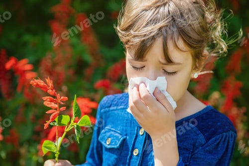 Preview: Seasonal allergy in a child. Coryza. Selective focus.