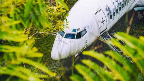 Preview: Abandoned aircraft between leaves, Bali, Indonesia