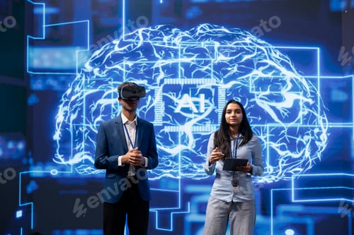 Preview: Engineers at summit event showing how to use VR goggles