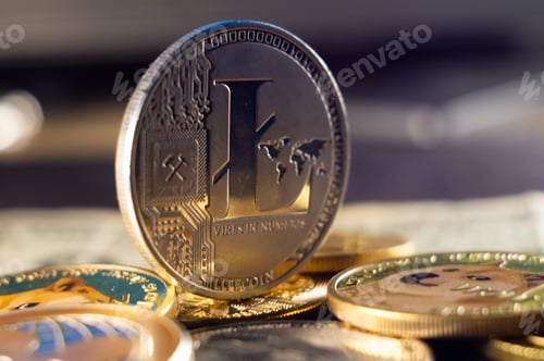 Preview: Closeup shot of a shiny cryptocurrency coin
