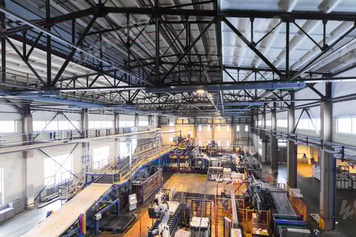 Preview: Fiberglass production industry equipment at manufacture background