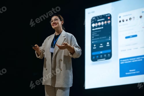 Preview: woman is presenting a phone