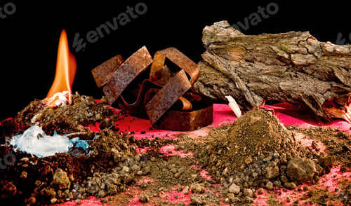 Preview: Fire, Water, Metal, Earth and Wood Representing Five Elements in Tibetan Medicine