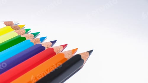 Preview: Closeup shot of multiple colored pencils for drawing on an isolated background