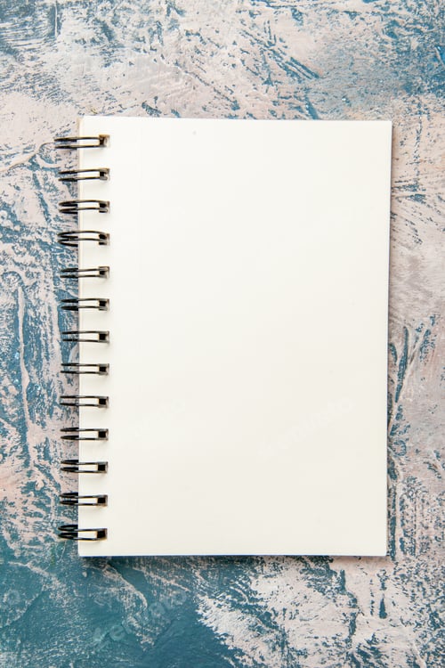 Preview: top view open notepad on light-blue desk copybook xmas photo new year color