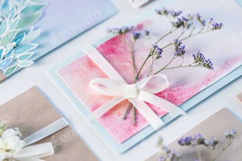 Preview: collection of envelopes or invitations isolated on white, wedding invitation floral concept