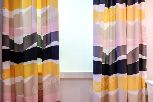 Preview: The Curtain Hangs On A Horizontal Bar. Against The White Wall.