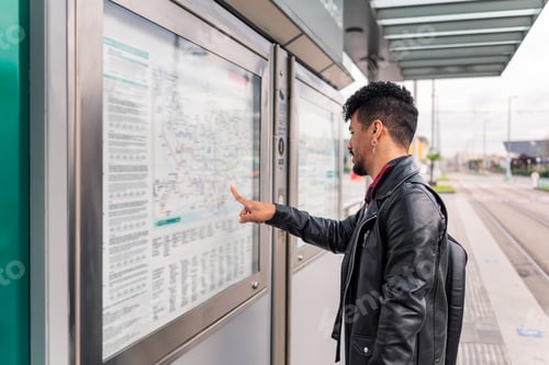 Preview: young man consulting the public transportation map