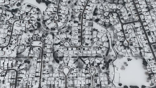 Preview: Aerial view of Kitchener, Ontario, covered in snow during winter