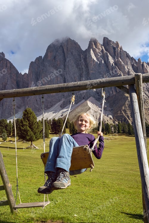 Preview: Girls ride on a swing