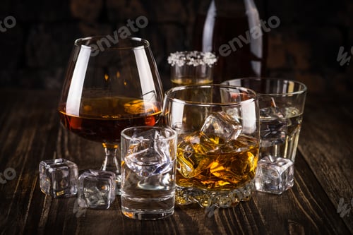 Preview: Strong alcohol drinks - whiskey, cognac, vodka, rum, tequila