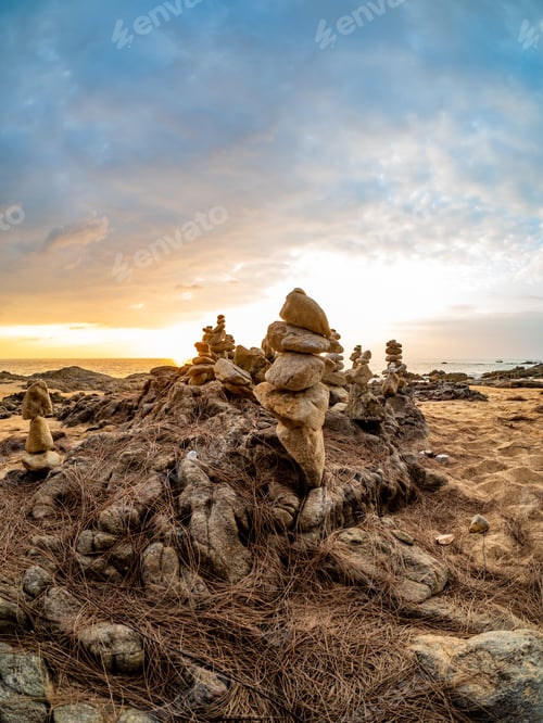 Preview: Zen stacked stones at the beach