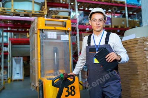 Preview: Man works in a warehouse with a pallet loader
