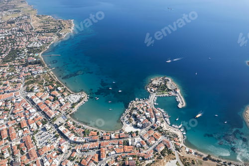 Preview: Datca city beach and marina aerial panoramic view. Marmaris city in Mugla Province, Turkey.