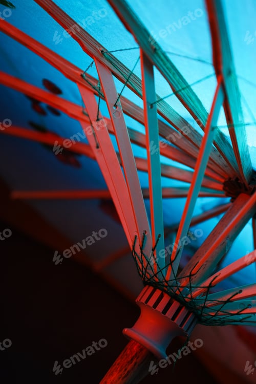 Preview: The mechanism of a beautiful Japanese umbrella close-up