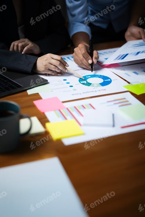 Preview: business people are meeting and discussing together to summarize and plan investment finances,