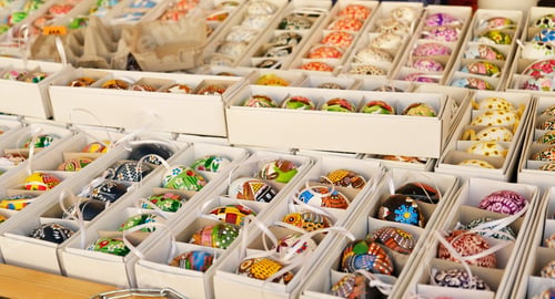 Preview: Beautiful colorful decor for Easter. Traditional Easter painted colorful eggs are sold at market