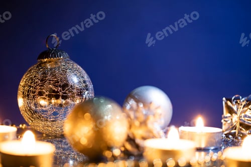 Preview: Magic silver holiday glitter background with Christmas decoration