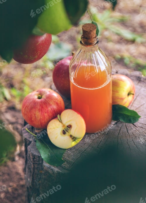 Preview: Apple cider vinegar in the garden. Selective focus.