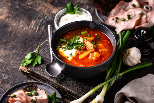 Preview: Traditional Ukrainian borsch with sour cream