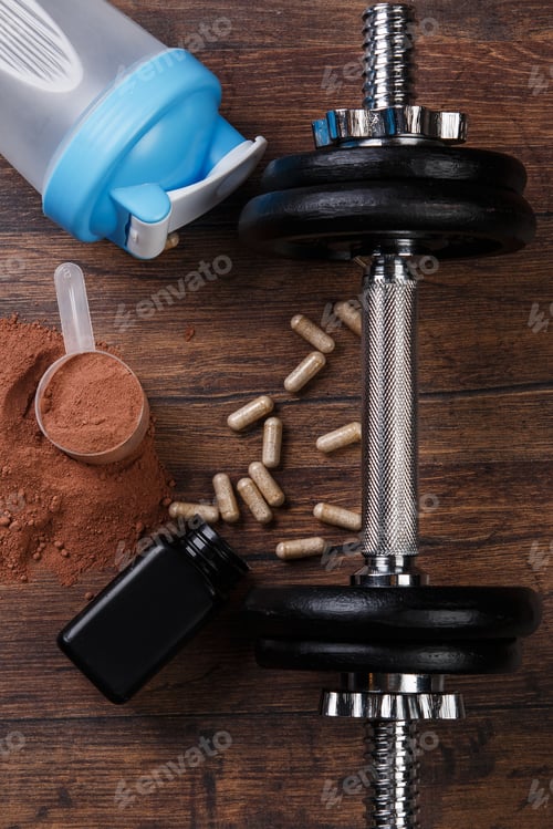 Preview: Dumbells and food supplements