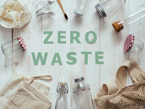 Preview: Zero waste paper text and eco bags, glass jars