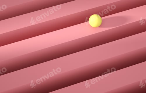Preview: Geometric yellow sphere rolling over a pink stripe. Abstract background concept, 3d render