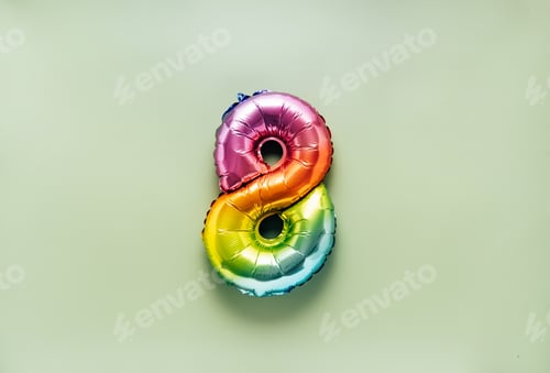 Preview: Colorful balloon number 8 on light green background