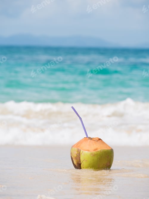 Preview: Coconut on white sand tropical beach