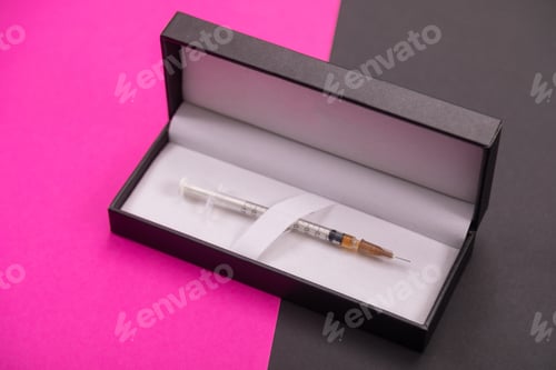 Preview: white syringe in a black cover isolated on background
