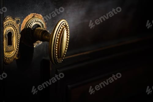 Preview: detail of antique golden door handle knob