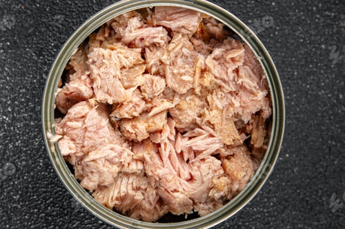 Preview: Tuna canned fish seafood appetizer dish organic product fresh tasty gourmet food background