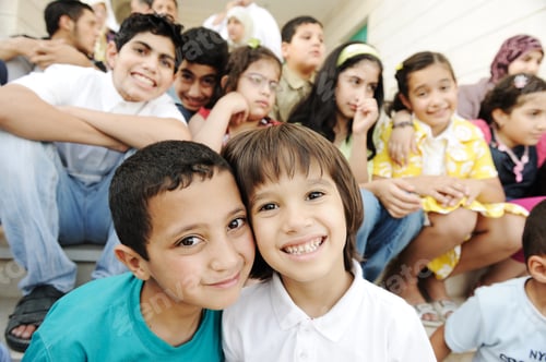 Preview: Crowd Of Children, Different Ages And Races In Front Of The School, Breaktime