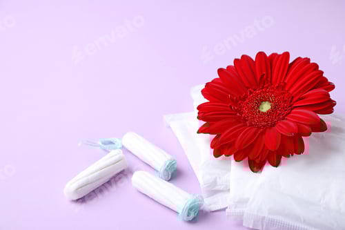 Preview: Feminine Hygiene Products and Red Flower on Violet