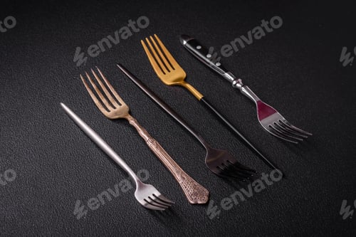 Preview: Kitchen fork made of steel on a dark textured background