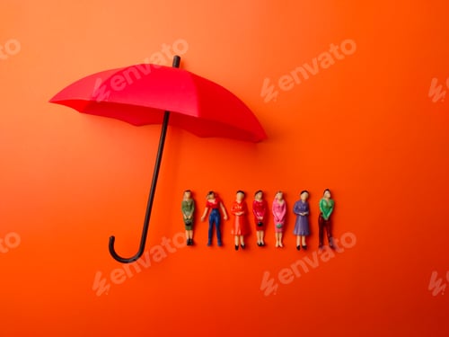 Preview: Miniature people women protected by red umbrella