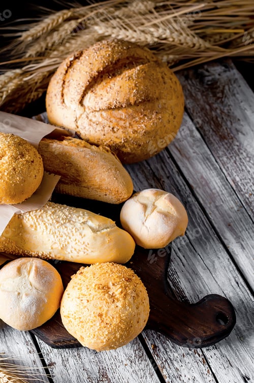 Preview: Assortment of baked goods on white old wooden table