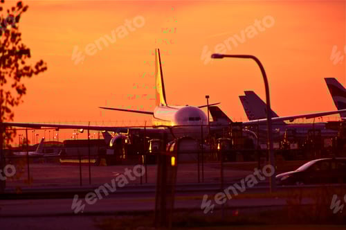 Preview: Airplanes at Sunset in an Urban Setting