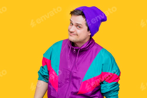 Preview: Funny style white man in 90s jacket and hat