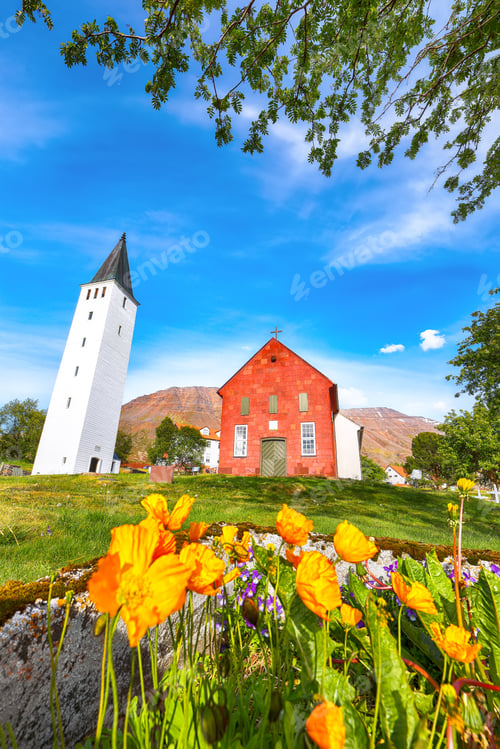 Preview: Fantastic view of Holar cathedral in Iceland.