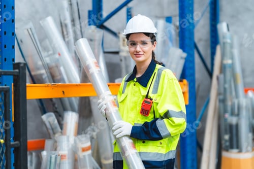 Preview: woman engineer inspection check control heavy machine robot arm construction installation
