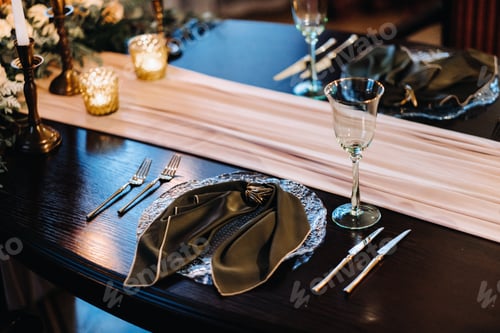 Preview: wedding table decoration on the table in the castle, Cutlery on the table
