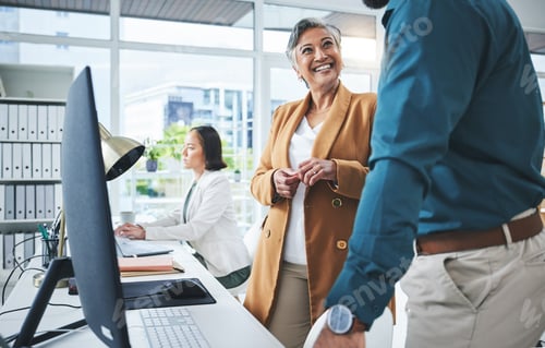 Preview: Coaching, smile and teamwork with business people in office for planning, project management and fe