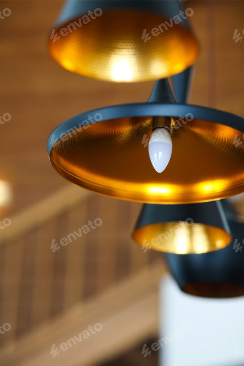 Preview: Black pendant lamp on ceiling wood wall