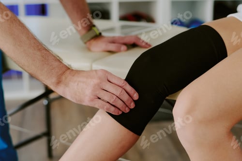 Preview: Unrecognizable Male Hand Examining Knee of Patient